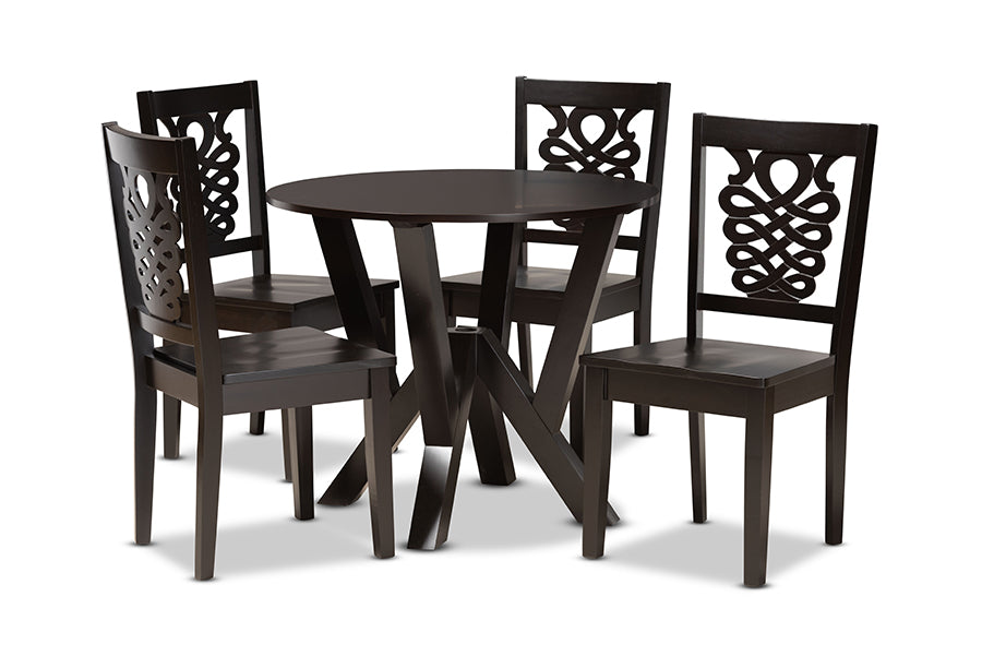 baxton studio valda modern and contemporary transitional dark brown finished wood 5 piece dining set | Modish Furniture Store-2