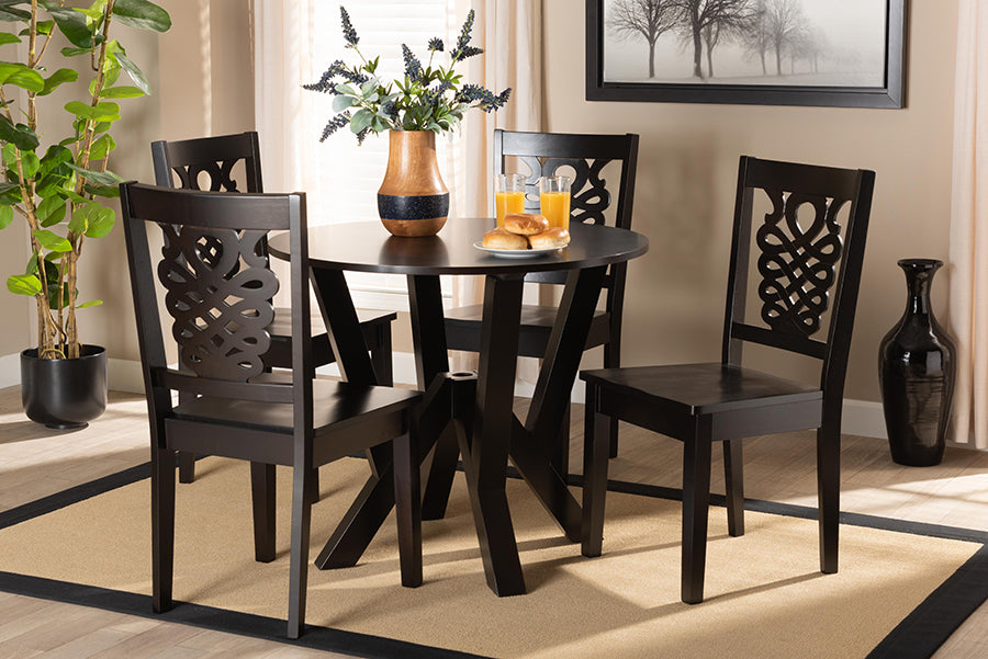 Baxton Studio Valda Modern and Contemporary Transitional Dark Brown Finished Wood 5-Piece Dining Set | Modishstore | Dining Sets