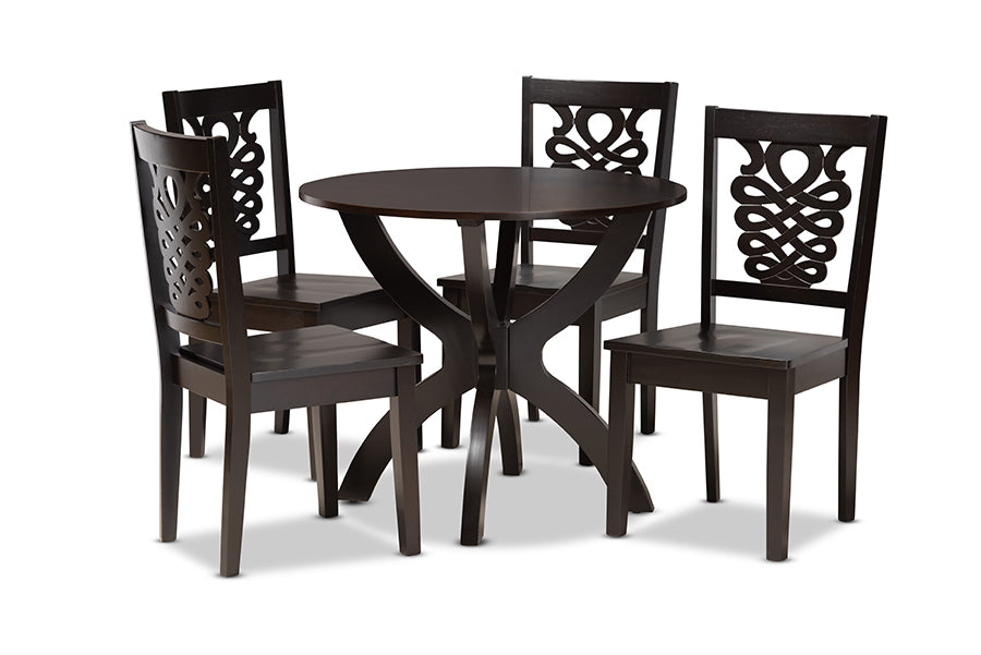 baxton studio wanda modern and contemporary transitional dark brown finished wood 5 piece dining set | Modish Furniture Store-3