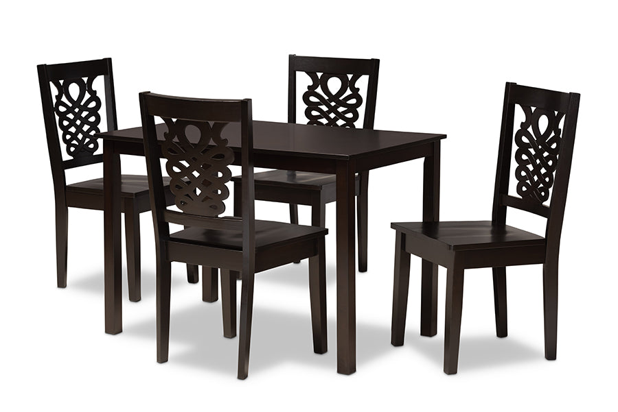 baxton studio luisa modern and contemporary transitional dark brown finished wood 5 piece dining set | Modish Furniture Store-2