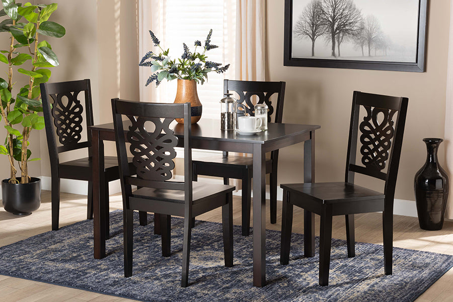 Baxton Studio Luisa Modern and Contemporary Transitional Dark Brown Finished Wood 5-Piece Dining Set | Modishstore | Dining Sets