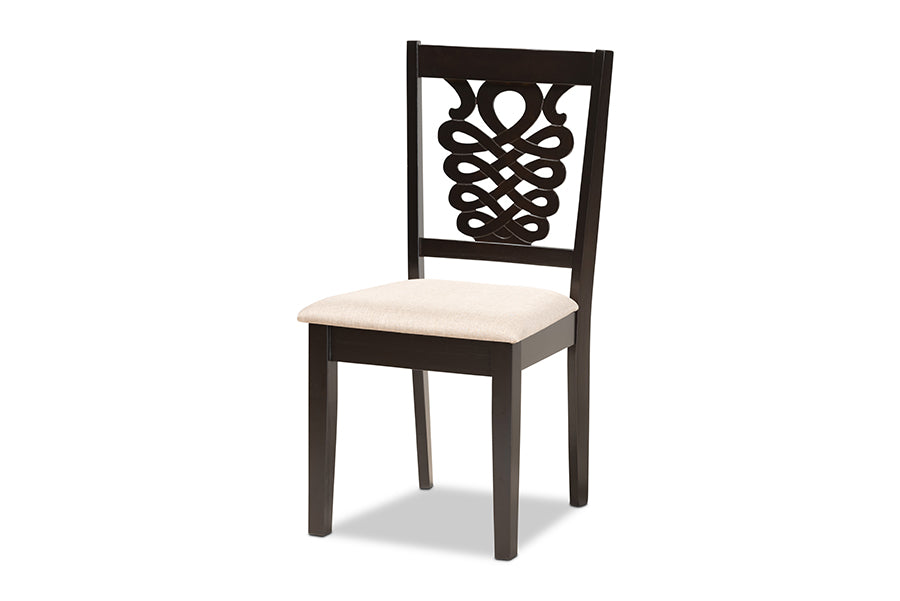 Baxton Studio Gervais Modern and Contemporary Sand Fabric Upholstered and Dark Brown Finished Wood 7-Piece Dining Set | Dining Sets | Modishstore - 6