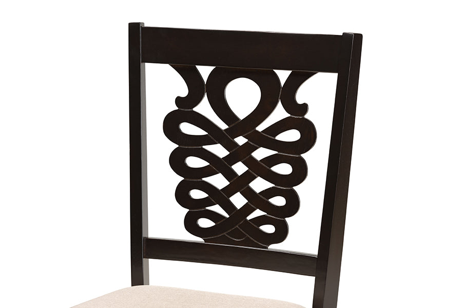 Baxton Studio Gervais Modern and Contemporary Sand Fabric Upholstered and Dark Brown Finished Wood 7-Piece Dining Set | Dining Sets | Modishstore - 5