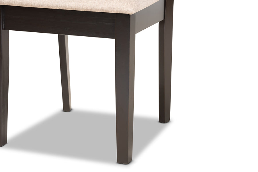 Baxton Studio Gervais Modern and Contemporary Sand Fabric Upholstered and Dark Brown Finished Wood 7-Piece Dining Set | Dining Sets | Modishstore - 4