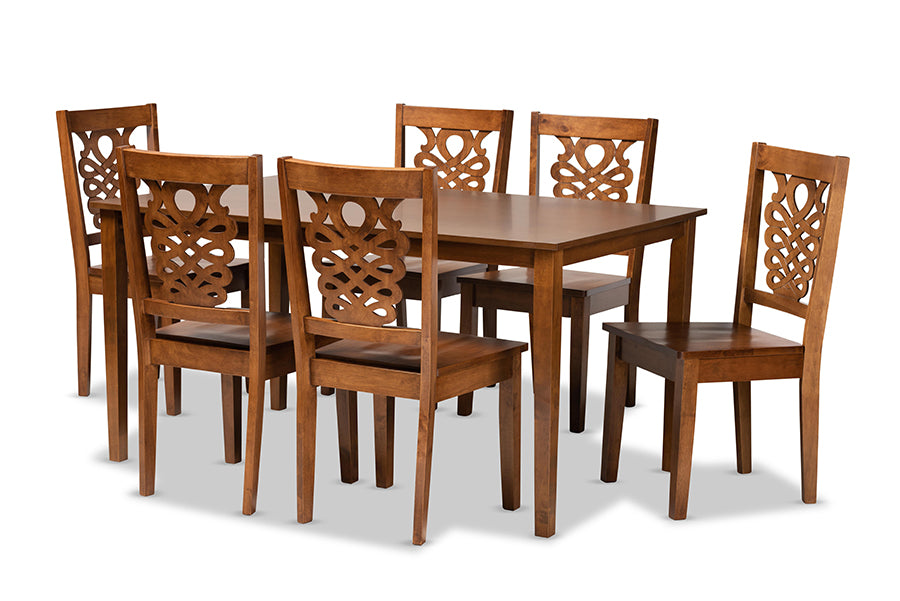 baxton studio luisa modern and contemporary transitional walnut brown finished wood 7 piece dining set | Modish Furniture Store-2