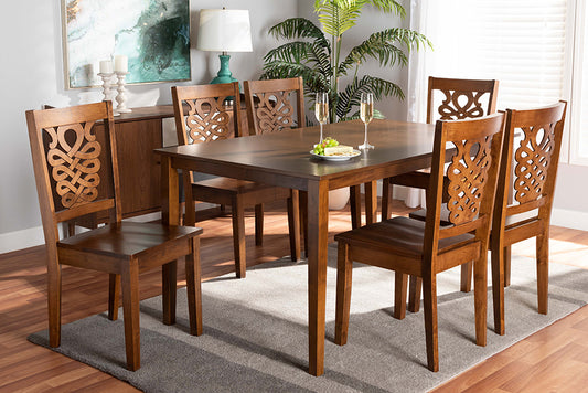 Baxton Studio Luisa Modern and Contemporary Transitional Walnut Brown Finished Wood 7-Piece Dining Set | Modishstore | Dining Sets