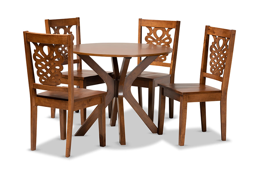 baxton studio liese modern and contemporary transitional walnut brown finished wood 5 piece dining set | Modish Furniture Store-2