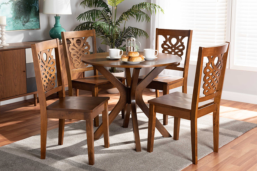 Baxton Studio Liese Modern and Contemporary Transitional Walnut Brown Finished Wood 5-Piece Dining Set | Modishstore | Dining Sets