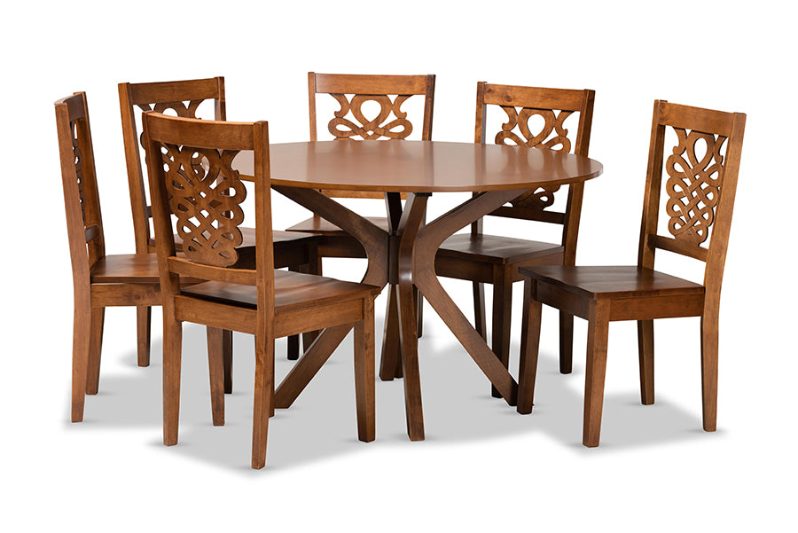 baxton studio liese modern and contemporary transitional walnut brown finished wood 7 piece dining set | Modish Furniture Store-2
