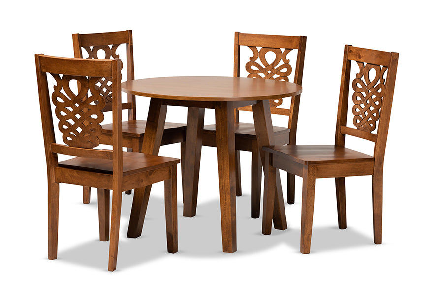 baxton studio mina modern and contemporary transitional walnut brown finished wood 5 piece dining set | Modish Furniture Store-2