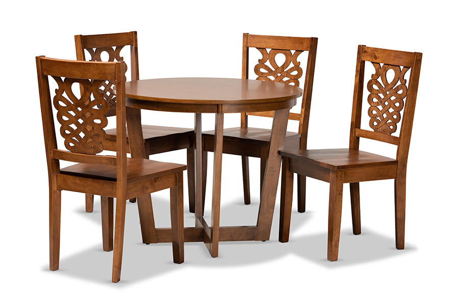 baxton studio salida modern and contemporary transitional walnut brown finished wood 5 piece dining set | Modish Furniture Store-2