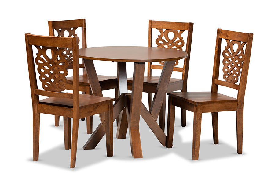 baxton studio valda modern and contemporary transitional walnut brown finished wood 5 piece dining set | Modish Furniture Store-2
