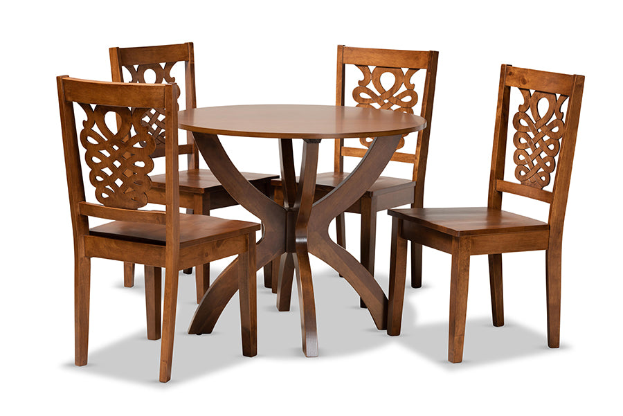 baxton studio wanda modern and contemporary transitional walnut brown finished wood 5 piece dining set | Modish Furniture Store-2
