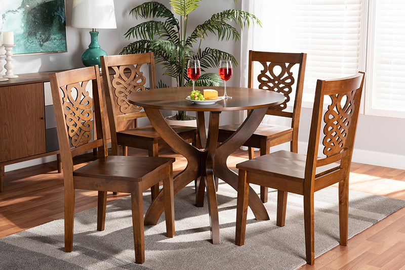 Baxton Studio Wanda Modern and Contemporary Transitional Walnut Brown Finished Wood 5-Piece Dining Set | Modishstore | Dining Sets