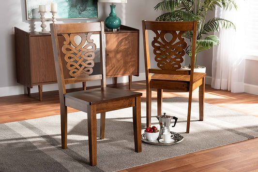 Baxton Studio Gervais Modern and Contemporary Transitional Walnut Brown Finished Wood 2-Piece Dining Chair Set | Modishstore | Dining Chairs