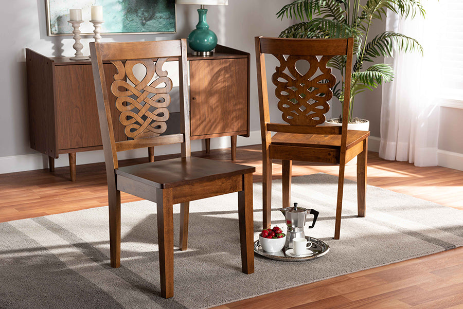 Baxton Studio Gervais Modern and Contemporary Transitional Walnut Brown Finished Wood 2-Piece Dining Chair Set | Modishstore | Dining Chairs