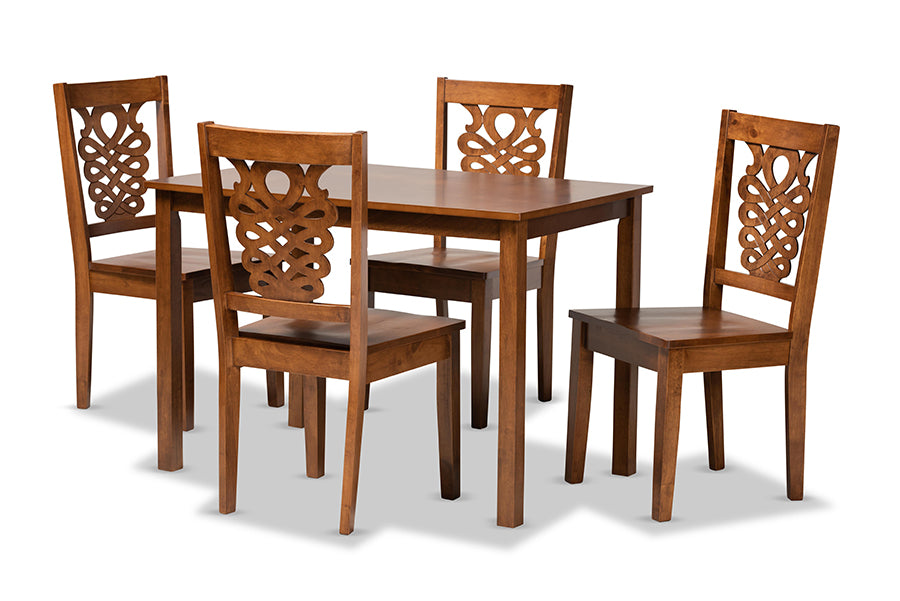 baxton studio luisa modern and contemporary transitional walnut brown finished wood 5 piece dining set | Modish Furniture Store-2