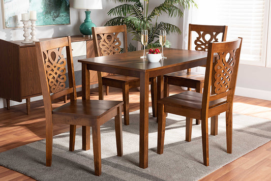 Baxton Studio Luisa Modern and Contemporary Transitional Walnut Brown Finished Wood 5-Piece Dining Set | Modishstore | Dining Sets