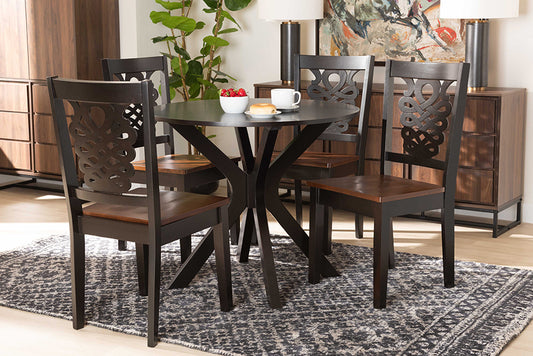 Baxton Studio Liese Modern and Contemporary Transitional Two-Tone Dark Brown and Walnut Brown Finished Wood 5-Piece Dining Set | Modishstore | Dining Sets