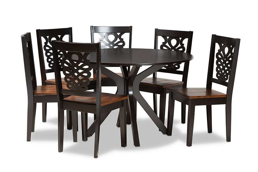 baxton studio liese modern and contemporary transitional two tone dark brown and walnut brown finished wood 7 piece dining set | Modish Furniture Store-2