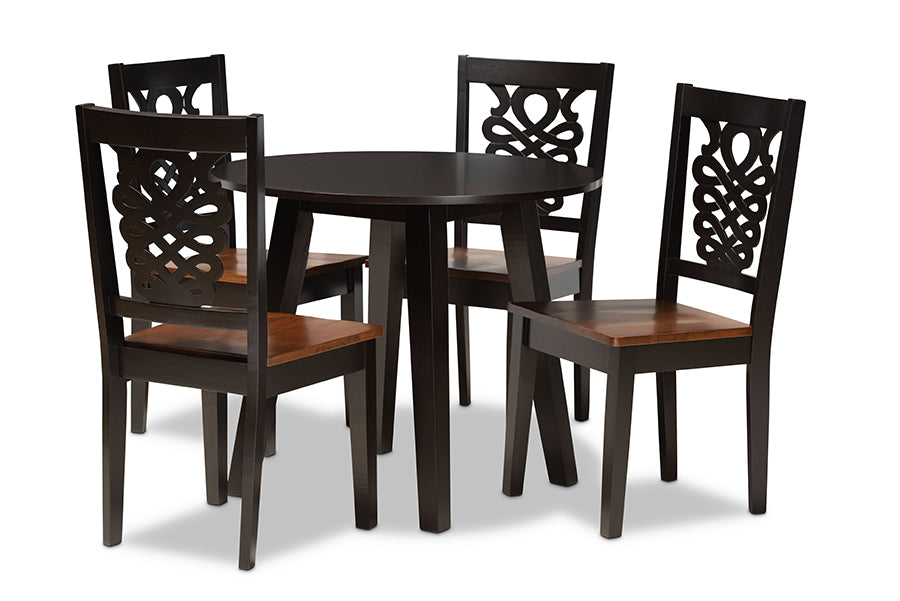 baxton studio mina modern and contemporary transitional two tone dark brown and walnut brown finished wood 5 piece dining set | Modish Furniture Store-2