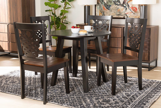 Baxton Studio Mina Modern and Contemporary Transitional Two-Tone Dark Brown and Walnut Brown Finished Wood 5-Piece Dining Set | Modishstore | Dining Sets