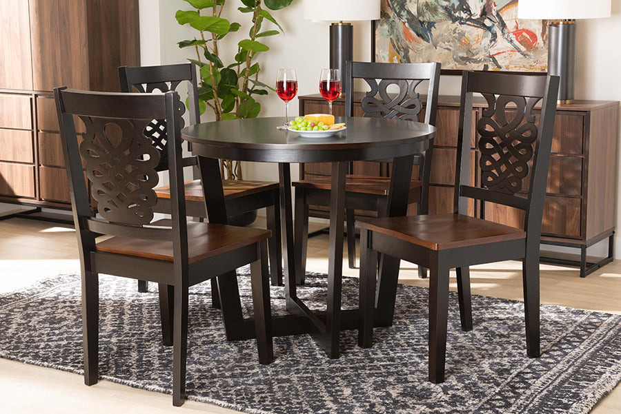 Baxton Studio Salida Modern and Contemporary Transitional Two-Tone Dark Brown and Walnut Brown Finished Wood 5-Piece Dining Set | Modishstore | Dining Sets