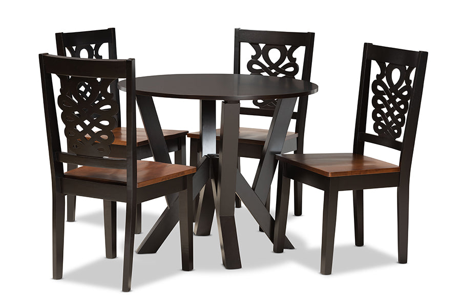 baxton studio valda modern and contemporary transitional two tone dark brown and walnut brown finished wood 5 piece dining set | Modish Furniture Store-2