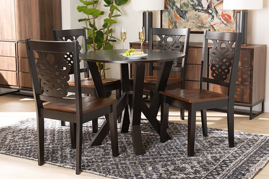 Baxton Studio Valda Modern and Contemporary Transitional Two-Tone Dark Brown and Walnut Brown Finished Wood 5-Piece Dining Set | Modishstore | Dining Sets