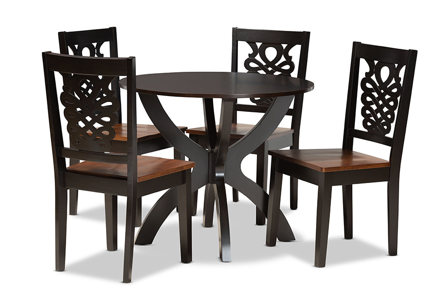 baxton studio wanda modern and contemporary transitional two tone dark brown and walnut brown finished wood 5 piece dining set | Modish Furniture Store-2