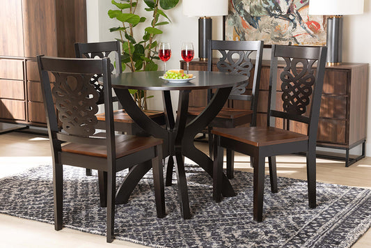 Baxton Studio Wanda Modern and Contemporary Transitional Two-Tone Dark Brown and Walnut Brown Finished Wood 5-Piece Dining Set | Modishstore | Dining Sets