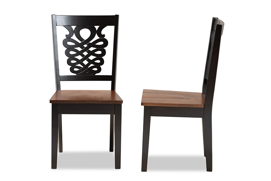 Baxton Studio Gervais Modern and Contemporary Transitional Two-Tone Dark Brown and Walnut Brown Finished Wood 2-Piece Dining Chair Set | Modishstore | Dining Chairs - 2