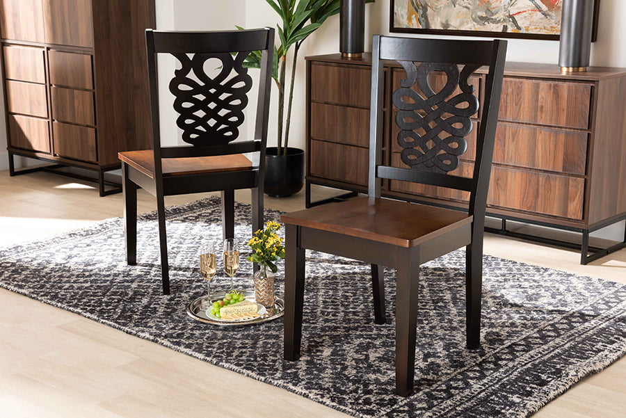 Baxton Studio Gervais Modern and Contemporary Transitional Two-Tone Dark Brown and Walnut Brown Finished Wood 2-Piece Dining Chair Set | Modishstore | Dining Chairs