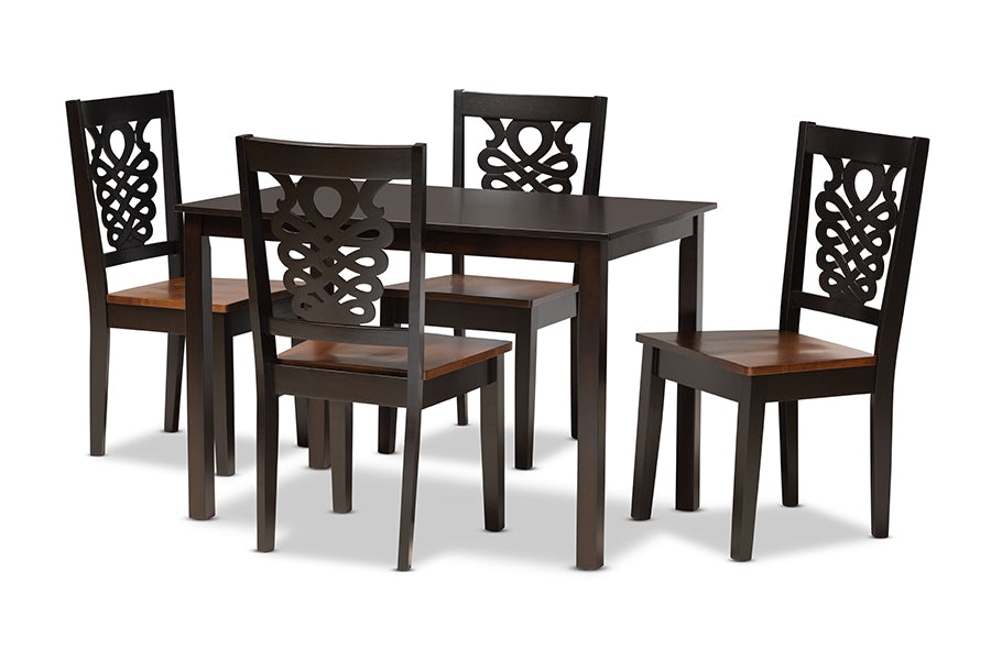baxton studio luisa modern and contemporary two tone dark brown and walnut brown finished wood 5 piece dining set | Modish Furniture Store-2