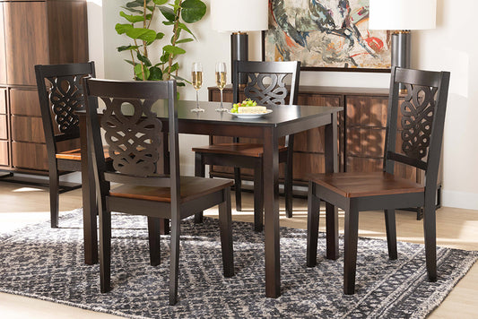 Baxton Studio Luisa Modern and Contemporary Two-Tone Dark Brown and Walnut Brown Finished Wood 5-Piece Dining Set | Modishstore | Dining Sets