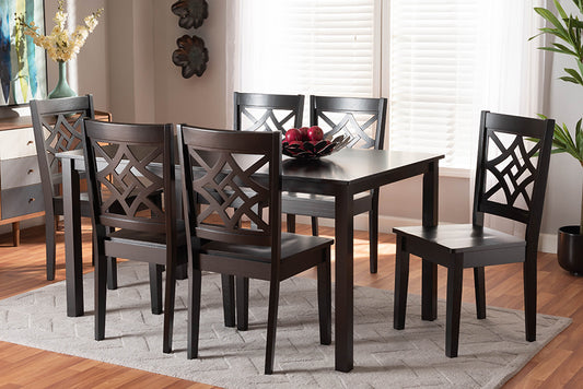 Baxton Studio Nicolette Modern and Contemporary Dark Brown Finished Wood 7-Piece Dining Set | Modishstore | Dining Sets
