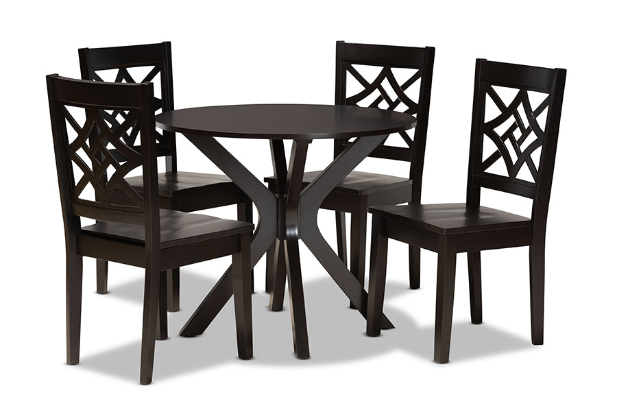 baxton studio miela modern and contemporary dark brown finished wood 5 piece dining set | Modish Furniture Store-2