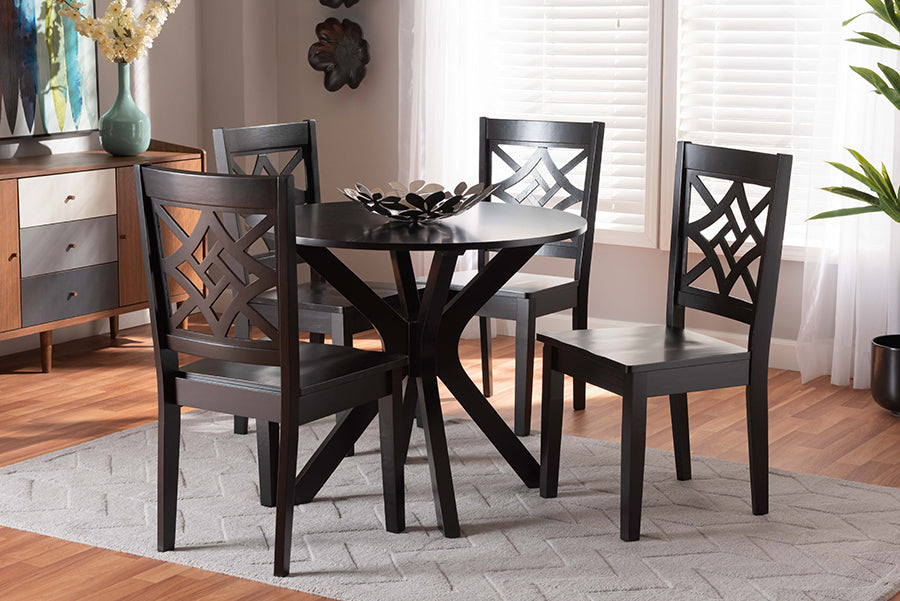 Baxton Studio Miela Modern and Contemporary Dark Brown Finished Wood 5-Piece Dining Set | Modishstore | Dining Sets