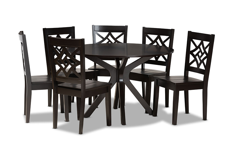 baxton studio miela modern and contemporary dark brown finished wood 7 piece dining set | Modish Furniture Store-3