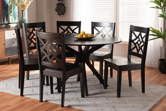Baxton Studio Miela Modern and Contemporary Dark Brown Finished Wood 7-Piece Dining Set | Modishstore | Dining Sets