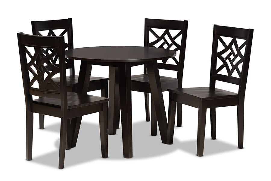 baxton studio rava modern and contemporary dark brown finished wood 5 piece dining set | Modish Furniture Store-2