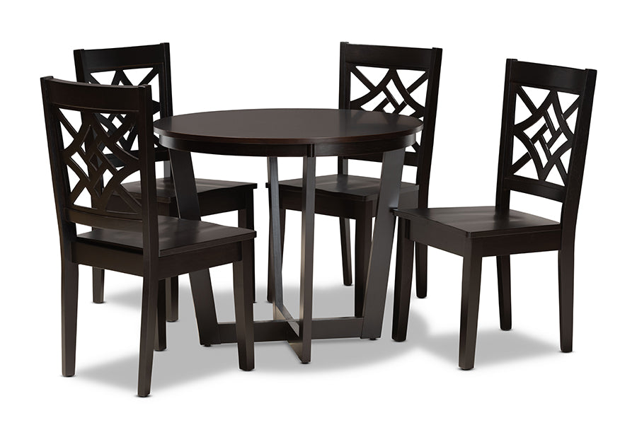 baxton studio brava modern and contemporary dark brown finished wood 5 piece dining set | Modish Furniture Store-2