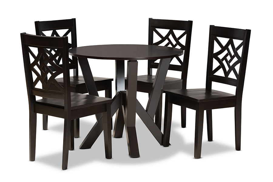 baxton studio kaila modern and contemporary dark brown finished wood 5 piece dining set | Modish Furniture Store-2