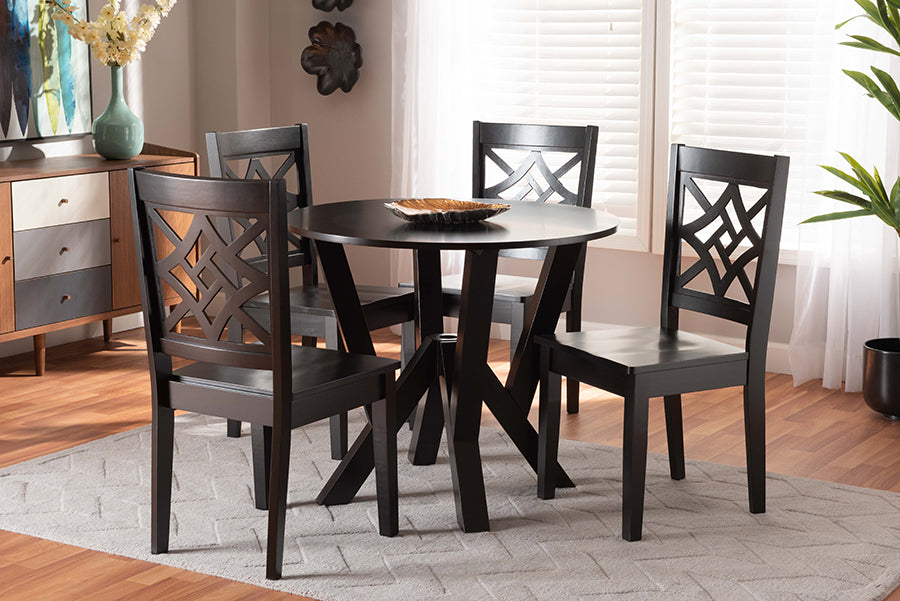 Baxton Studio Kaila Modern and Contemporary Dark Brown Finished Wood 5-Piece Dining Set | Modishstore | Dining Sets