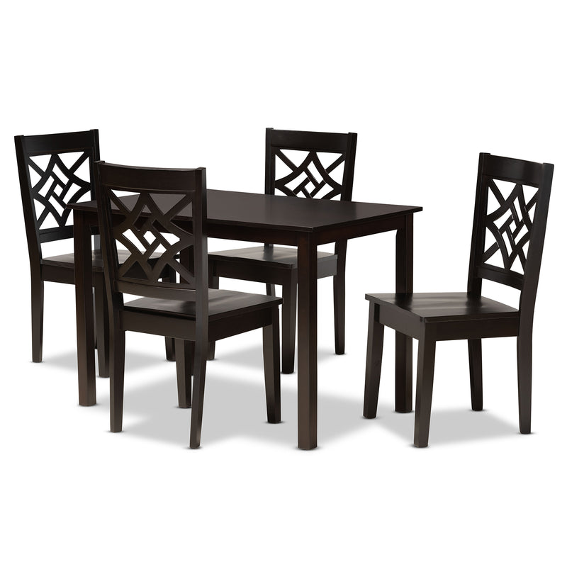 Baxton Studio Nicolette Modern and Contemporary Dark Brown Finished Wood 5-Piece Dining Set | Dining Sets | Modishstore