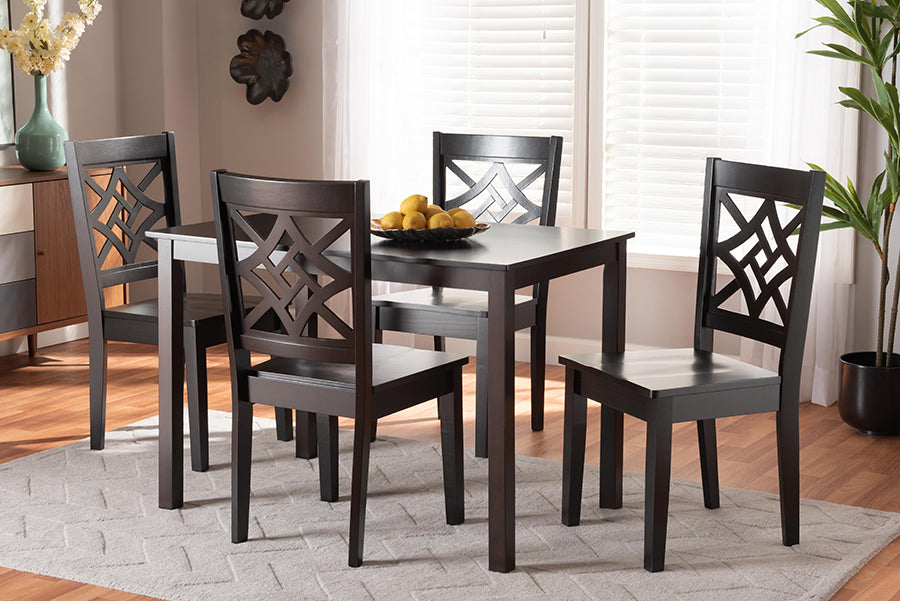Baxton Studio Nicolette Modern and Contemporary Dark Brown Finished Wood 5-Piece Dining Set | Dining Sets | Modishstore - 2