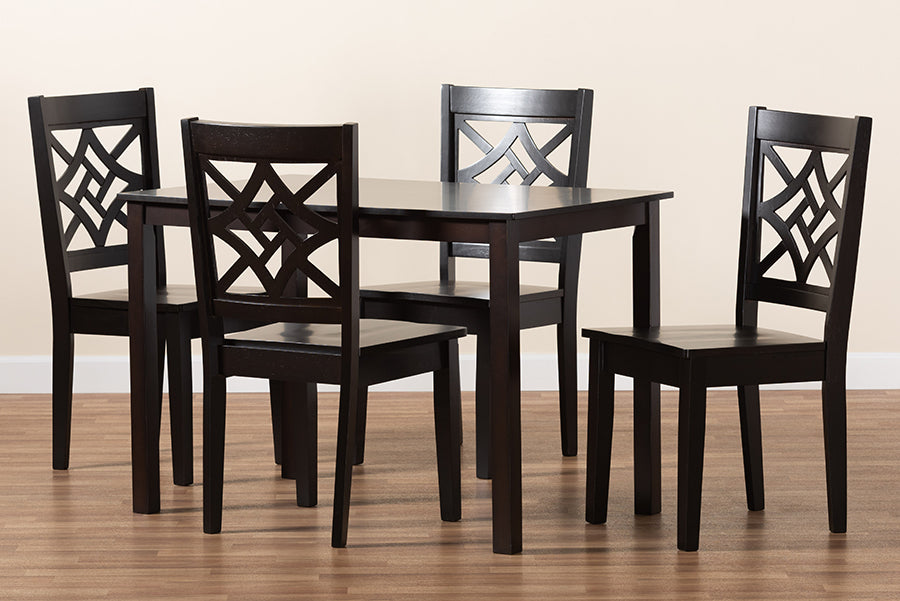 Baxton Studio Nicolette Modern and Contemporary Dark Brown Finished Wood 5-Piece Dining Set | Dining Sets | Modishstore - 3