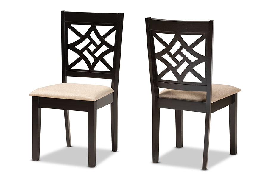 Baxton Studio Nicolette Modern and Contemporary Sand Fabric Upholstered and Dark Brown Finished Wood 2-Piece Dining Chair Set | Modishstore | Dining Chairs - 4