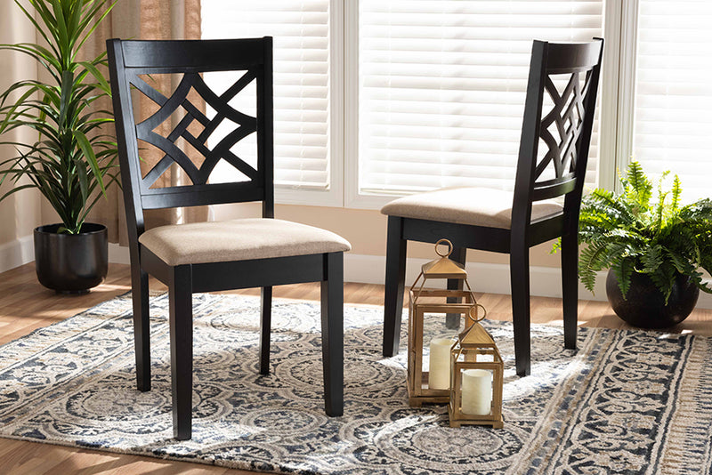 Baxton Studio Nicolette Modern and Contemporary Sand Fabric Upholstered and Dark Brown Finished Wood 2-Piece Dining Chair Set | Modishstore | Dining Chairs