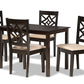 baxton studio nicolette modern and contemporary sand fabric upholstered and dark brown finished wood 5 piece dining set | Modish Furniture Store-2